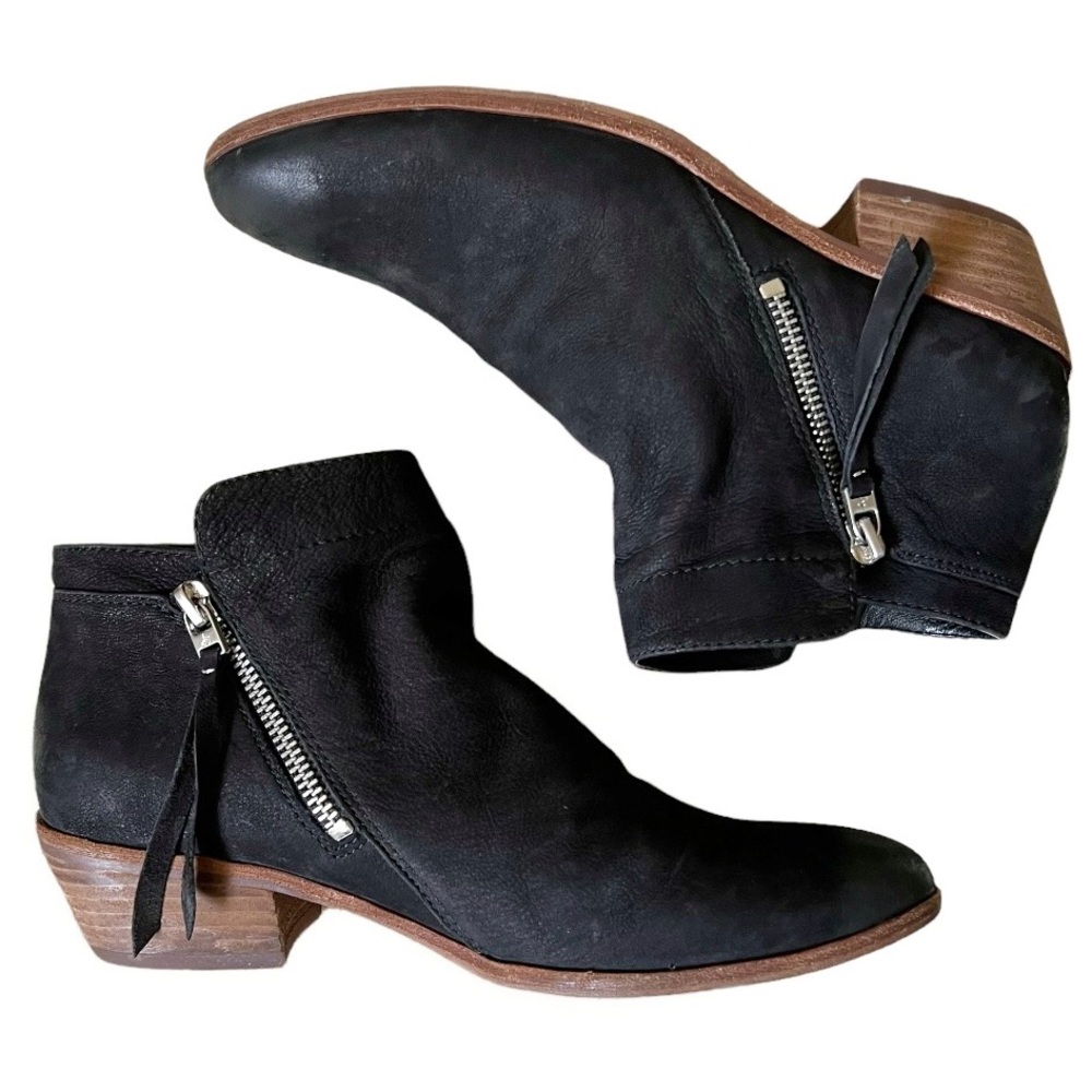 SAM EDELMAN PACKER Black Nubuck Burnished Leather Ankle Boots Booties Bl… - Picture 8 of 16